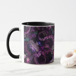 Caneca Tentáculo Gótico Rosa Escuro Com Flores