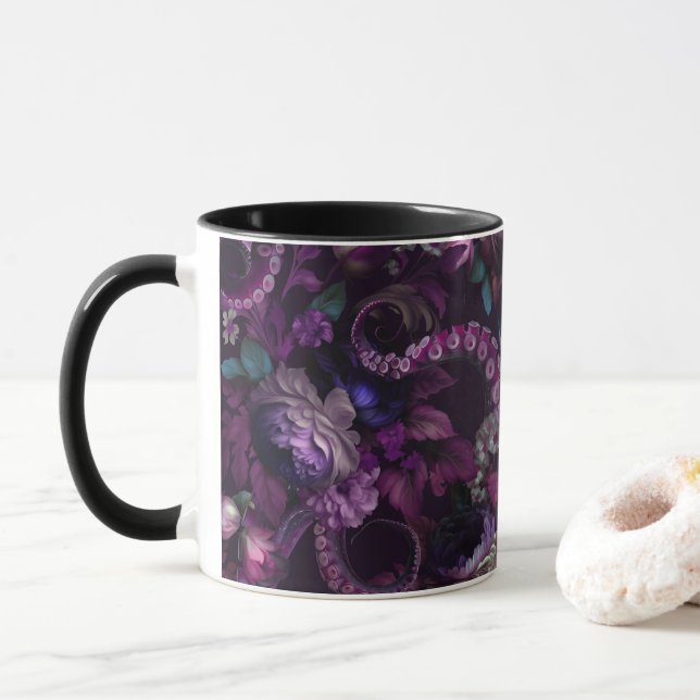 Caneca Tentáculo Gótico Rosa Escuro Com Flores (Com Donut)