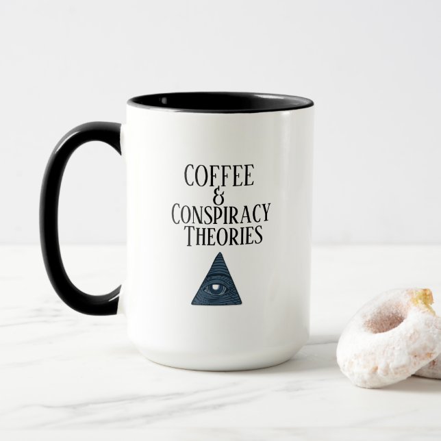 Caneca Teorias engraçadas sobre café e conspiração (Com Donut)