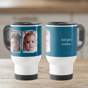 Caneca Térmica 2 foto texto personalizado branco azul