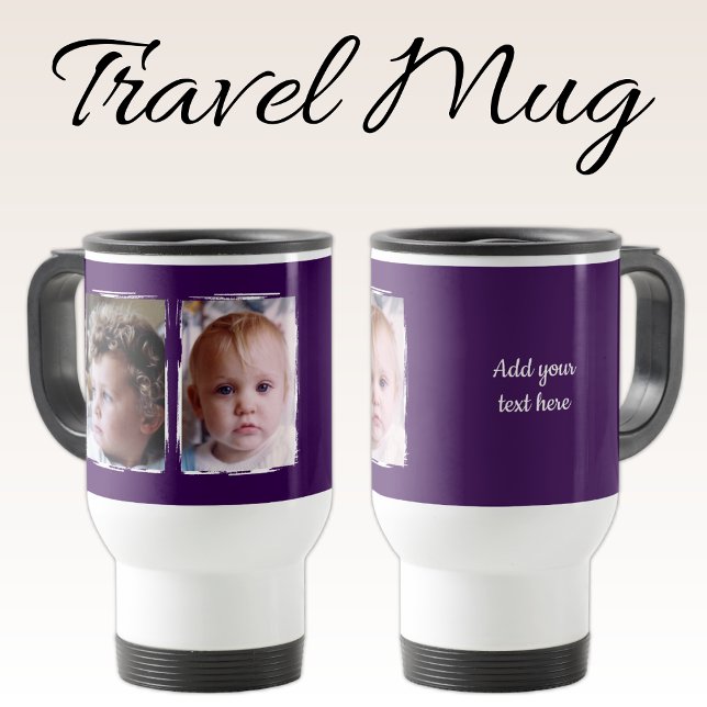 Caneca Térmica 2 foto texto personalizado branco roxo (Criador carregado)