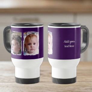 Caneca Térmica 2 foto texto personalizado branco roxo