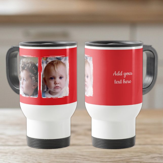 Caneca Térmica 2 foto texto personalizado branco vermelho (Criador carregado)