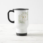 Caneca Térmica 50º aniversário de casamento Folhas de Aquarela<br><div class="desc">Com delicadas folhas de cor aquática,  este design de 50 anos de casamento botânico pode ser personalizado com suas informações especiais de 50 anos em texto elegante de ouro. Projetado por Thisnotme©</div>