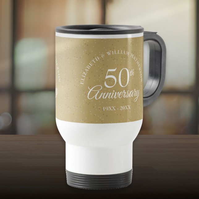 Caneca Térmica 50º aniversário do casamento do Ouro, Dourada Poei (50th Golden Wedding Anniversary Gold Dust Confetti Travel Mug)