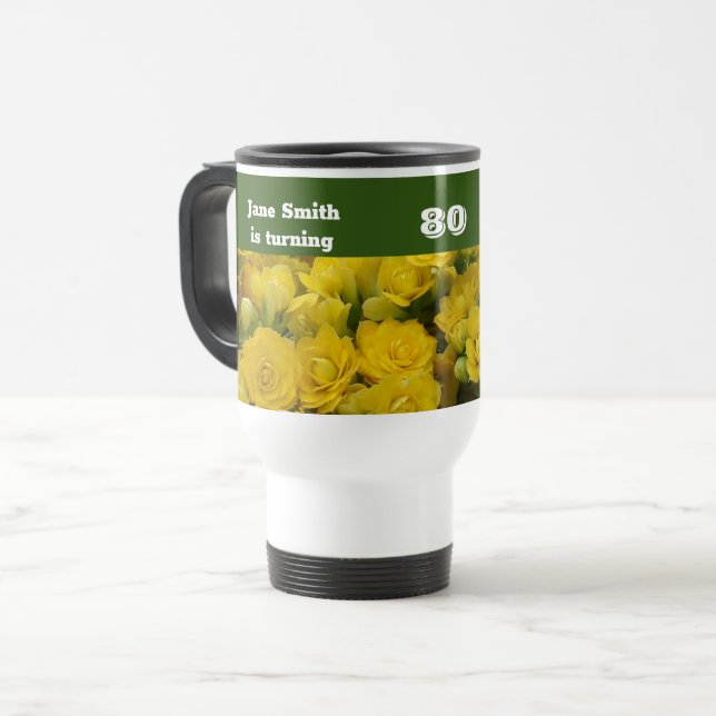 Caneca Térmica 80 Birthday Bright Yellow Flower Photo Floral (Frente Esquerda)