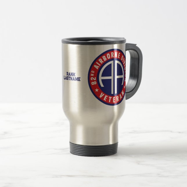 Caneca Térmica 82.ª Divisão de bordo "Veterano" Personalizada (Frente Esquerda)
