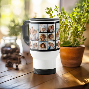 Caneca Térmica 9 Colagem de Fotos com cor de fundo opcional