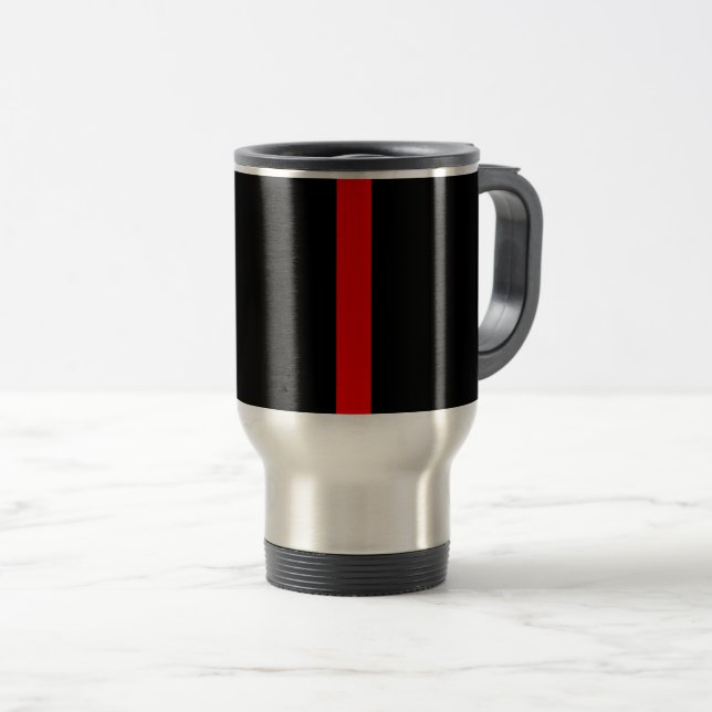 Caneca Térmica A linha vermelha fina simbólica vertical em um (Frente Esquerda)