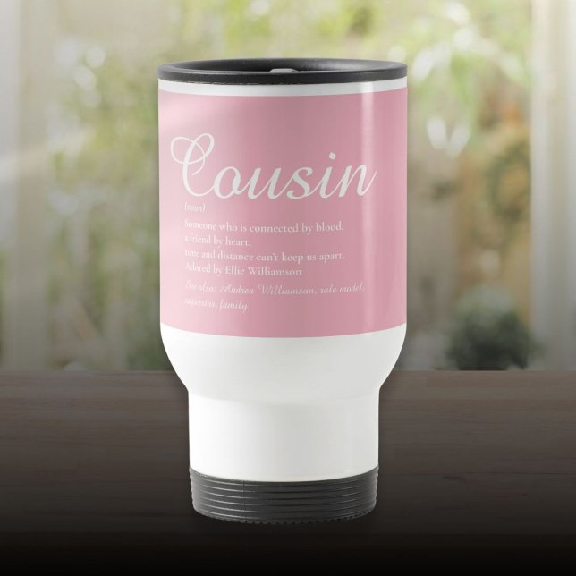 Caneca Térmica A Melhor Definição de Primo Nunca do Mundo Rosa (Girly Pink World's Best Ever Cousin Definition Travel Mug)