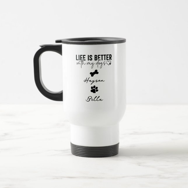 Caneca Térmica A Vida é Melhor Com Cachorrinhos Cachorro Fofo Ama (Esquerda)