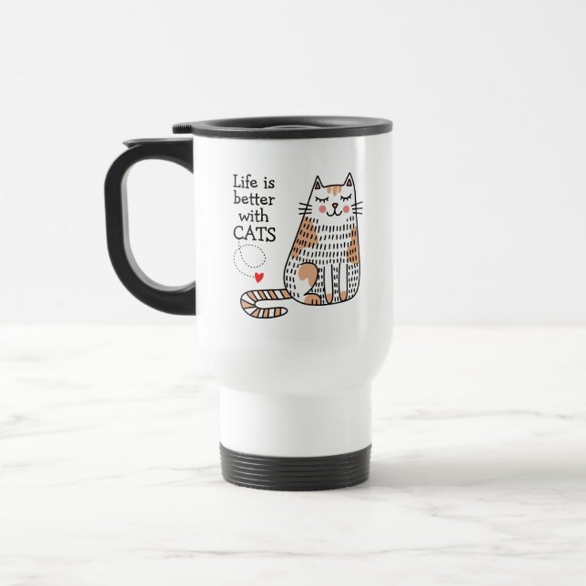 Caneca Térmica A Vida é Melhor Com Gatos Doodle (Esquerda)