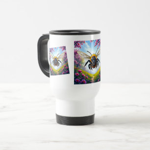 Caneca Térmica Abelha Voando por Prado de Flores Silvestres