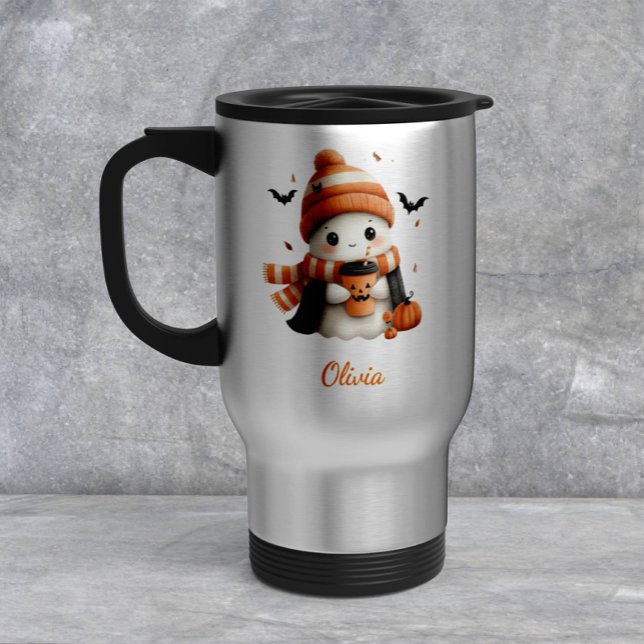 Caneca Térmica Abóbora Fantasma Aconchegante Personalizada (Criador carregado)