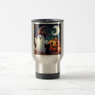 Caneca Térmica Abóbora, gata e fantasma do Halloween