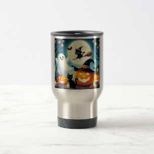 Caneca Térmica Abóbora, gata e fantasma do Halloween