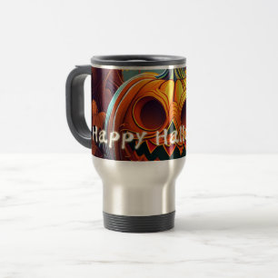 Caneca Térmica Abóbora Laranja Assustadora com Rosto, Halloween