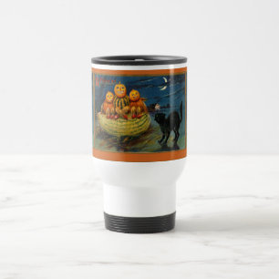 Caneca Térmica Abóboras assustadores do gato preto do partido do