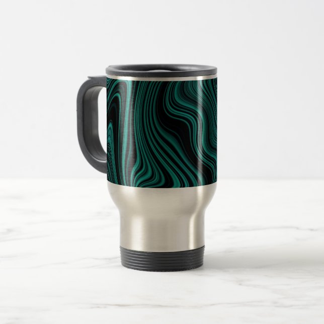 Caneca Térmica Abstração de Wavy Preto e Esmeralda (Frente Esquerda)