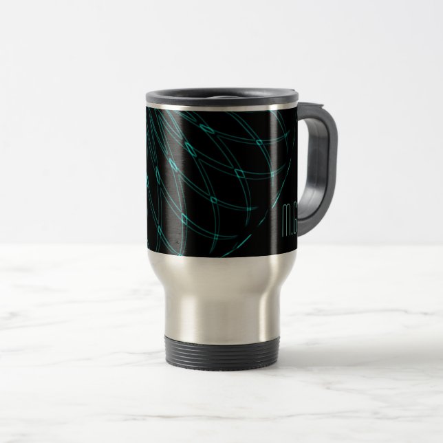 Caneca Térmica Abstract Blue Geometric Graphic Black Monogram (Frente Esquerda)