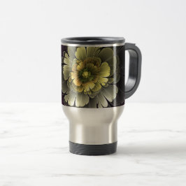 Caneca Térmica Abstrato Modern Purpur Khaki Cinza Flor Fractal