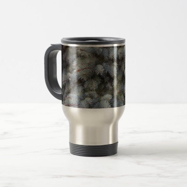 Caneca Térmica Aço, cinza, verde e azul (Frente Esquerda)