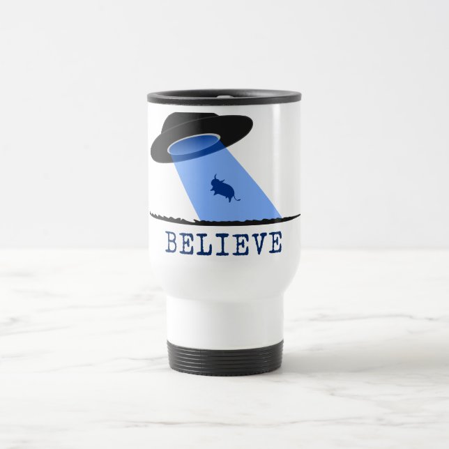 Caneca Térmica Acredite (UFO que se irradia acima da vaca) (Centro)