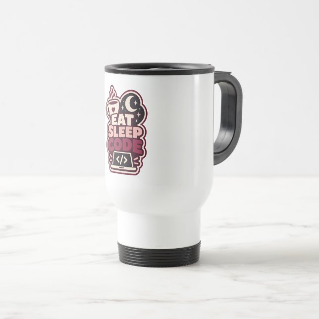 Caneca Térmica Adesivo Comer Dormir Código - Presente Fofo para P (Frente Esquerda)