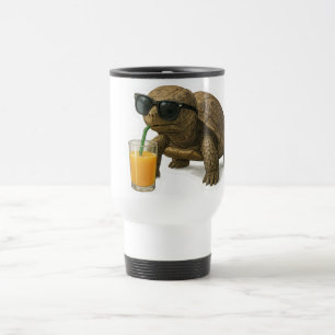 Caneca Térmica Adesivo de Tartaruga Legal Bebendo Suco