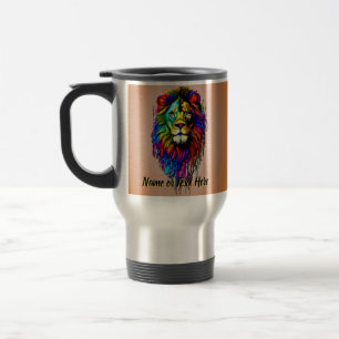 Caneca Térmica Adicionar Texto de Nome, Leão Colorido de Dripe de