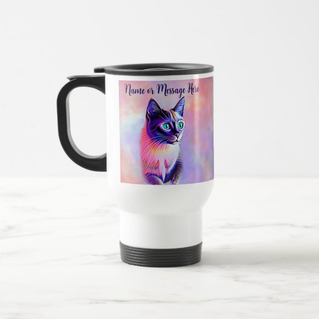Caneca Térmica Adicionar texto de nome, Pastéis pintados com gato (Esquerda)