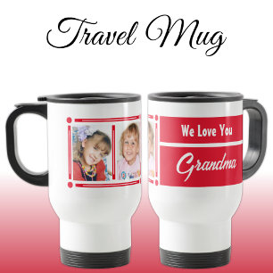 Caneca Térmica Adoramos que vovó adicione fotos brancas e vermelh