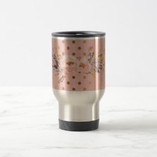 Caneca Térmica Adoráveis Flores de Pontos Polka Dourados Falsos
