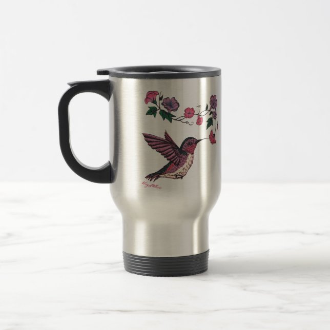 Caneca Térmica Adorável Hummingbird e Flores (Esquerda)