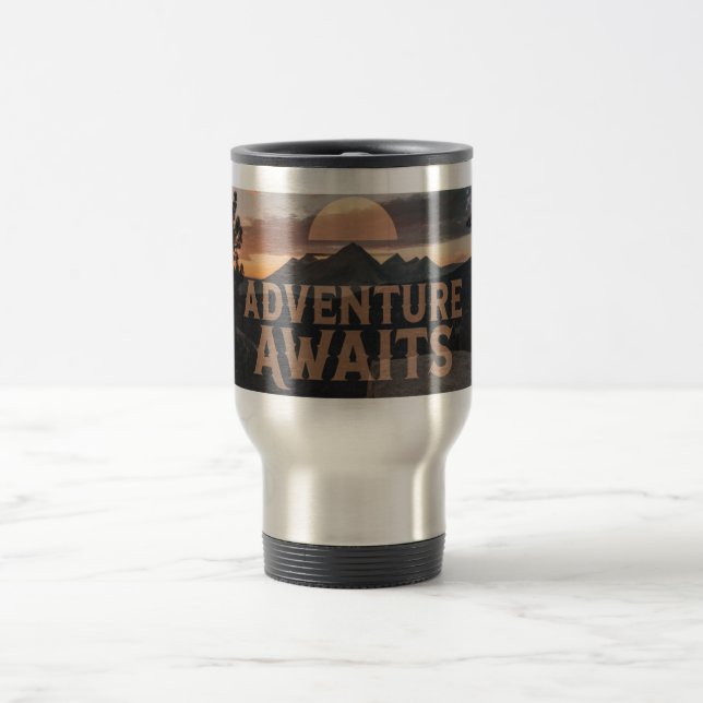 Caneca Térmica Adventure Awaits Mountain Travel Tumbler – Rugged  (Centro)