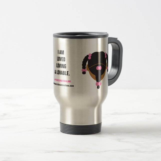 Caneca Térmica Afirmação de #Proud2BNaturalMe (Frente Esquerda)