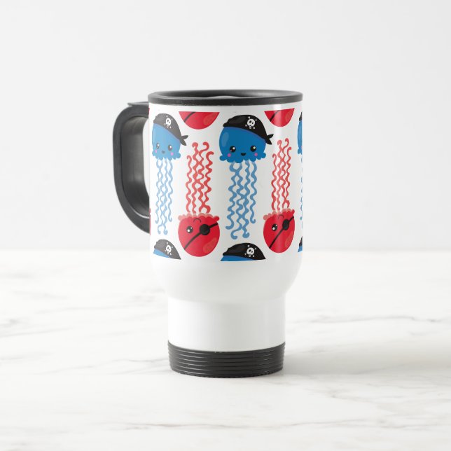 Caneca Térmica Água-viva pirata, padrão de água-viva, animais mar (Frente Esquerda)