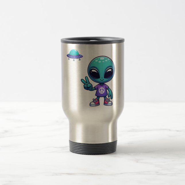 Caneca Térmica Alienígena de paz e nave espacial (Centro)