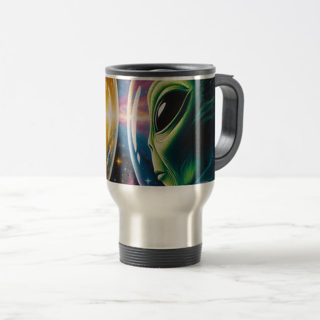 Caneca Térmica Alienígena e astronauta no espaço (Frente Esquerda)