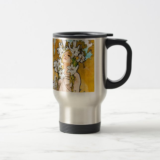 Caneca Térmica Alphonse Mucha - Lily - Fronteira Branca (Direita)