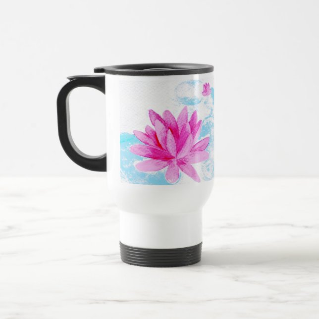 Caneca Térmica Amantes de Paisagem com Aquarela de Flor Rosa (Esquerda)