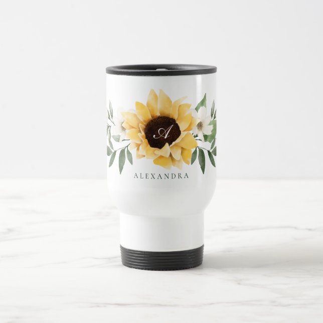 Caneca Térmica Amarelo Cores de água Girassóis e flores silvestre (Centro)