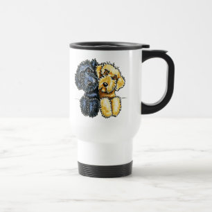 Caneca Térmica Amarelo preto de Labradoodles alinhado