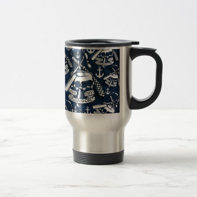 Caneca Térmica Ame thy teste padrão retro do tatuagem dos (Direita)