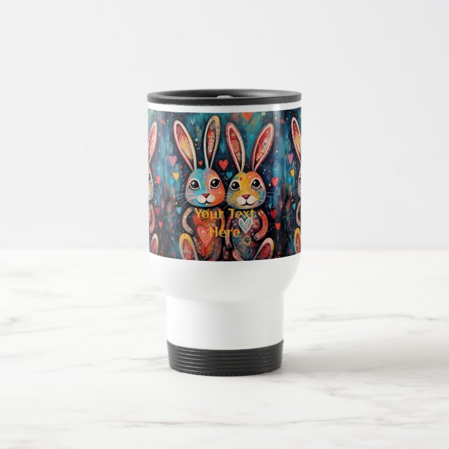 Caneca Térmica Amigos Bunnies longos ouvem corações (Centro)