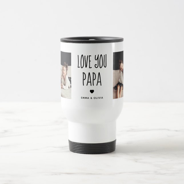 Caneca Térmica Amo-Te Papá | Texto manuscrito de duas fotos (Centro)