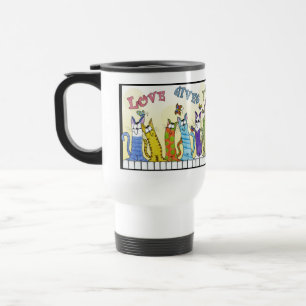 Caneca Térmica Amor dá borboletas. Gatos na cerca