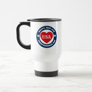 Caneca Térmica Amor de 4 de Julho EUA Patriótico Vermelho Branco