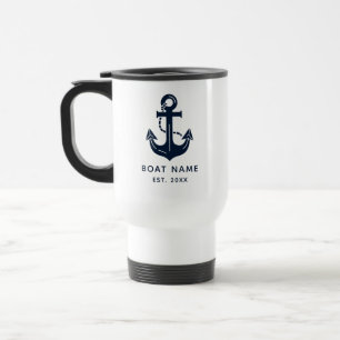 Caneca Térmica Âncora de Nome de Barco Azul Marinho Náutico