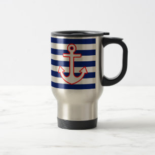 Caneca Térmica Âncora do estilo náutico em faixas